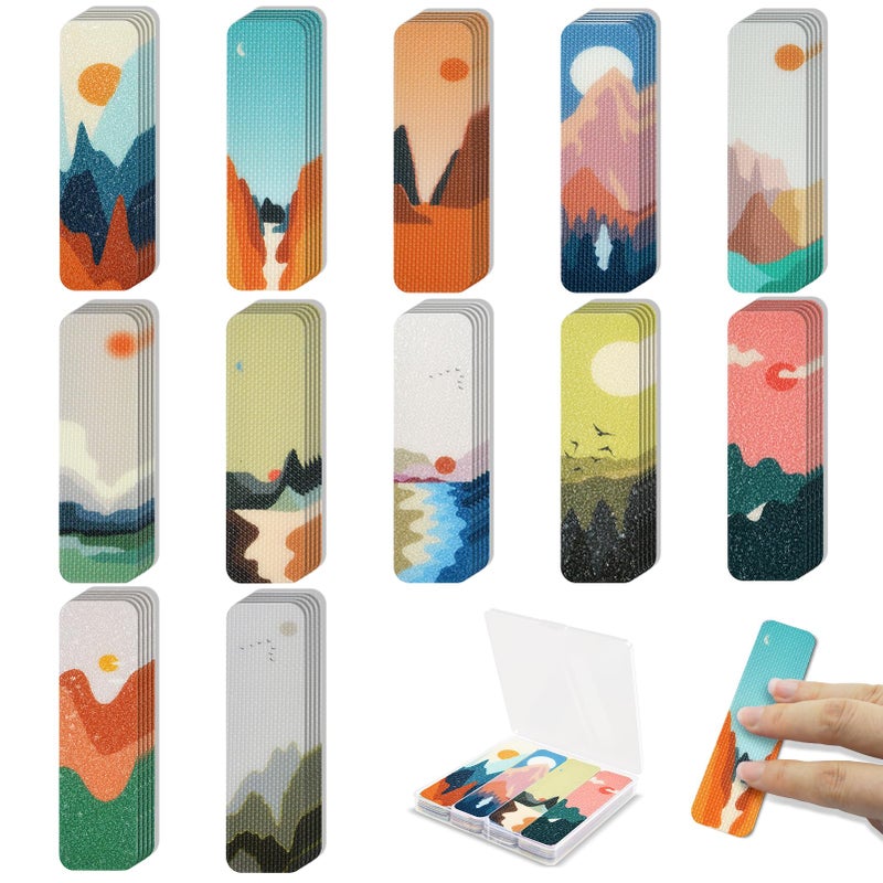 TOEMUR 48 Pieces Anxiety Sensory Stickers with Storage Box - Sensory Strips 2 Textured Surface Adhesives Fidget Strips for Office & Classroom Desk Relieve Adult & Teen Stress (Landscape Style) - Image 1